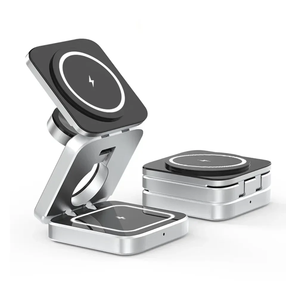 Travel 3 in 1 Magnetic Wireless Charger Foldable Stand Dock