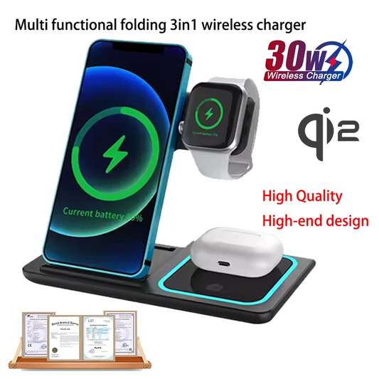 Desktop Foldable 3 In 1 Wireless Charger Stand Pad