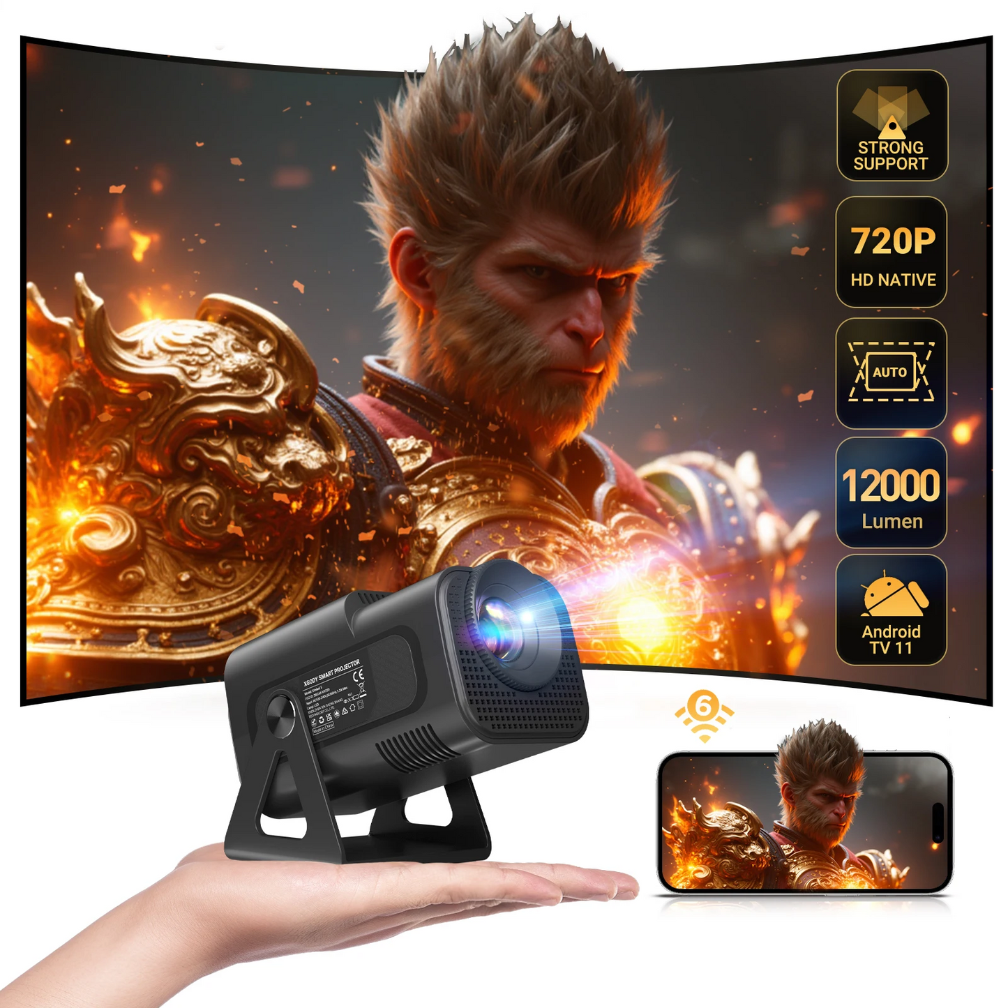 XGODY 4K Projector 1080P Full HD Smart