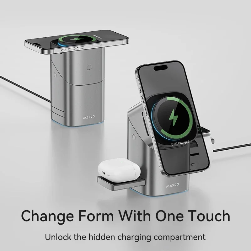 Qi2 Auto-rotate Touch Magnetic 3 in 1 Wireless Charger