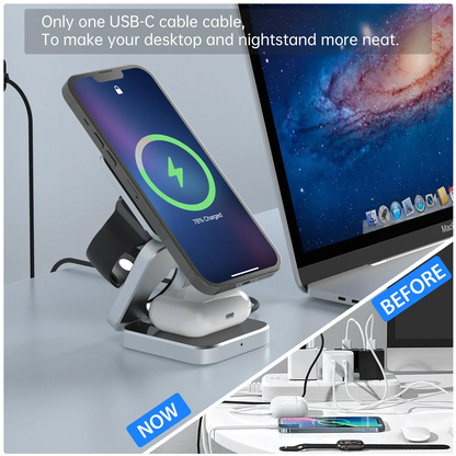Travel 3 in 1 Magnetic Wireless Charger Foldable Stand Dock