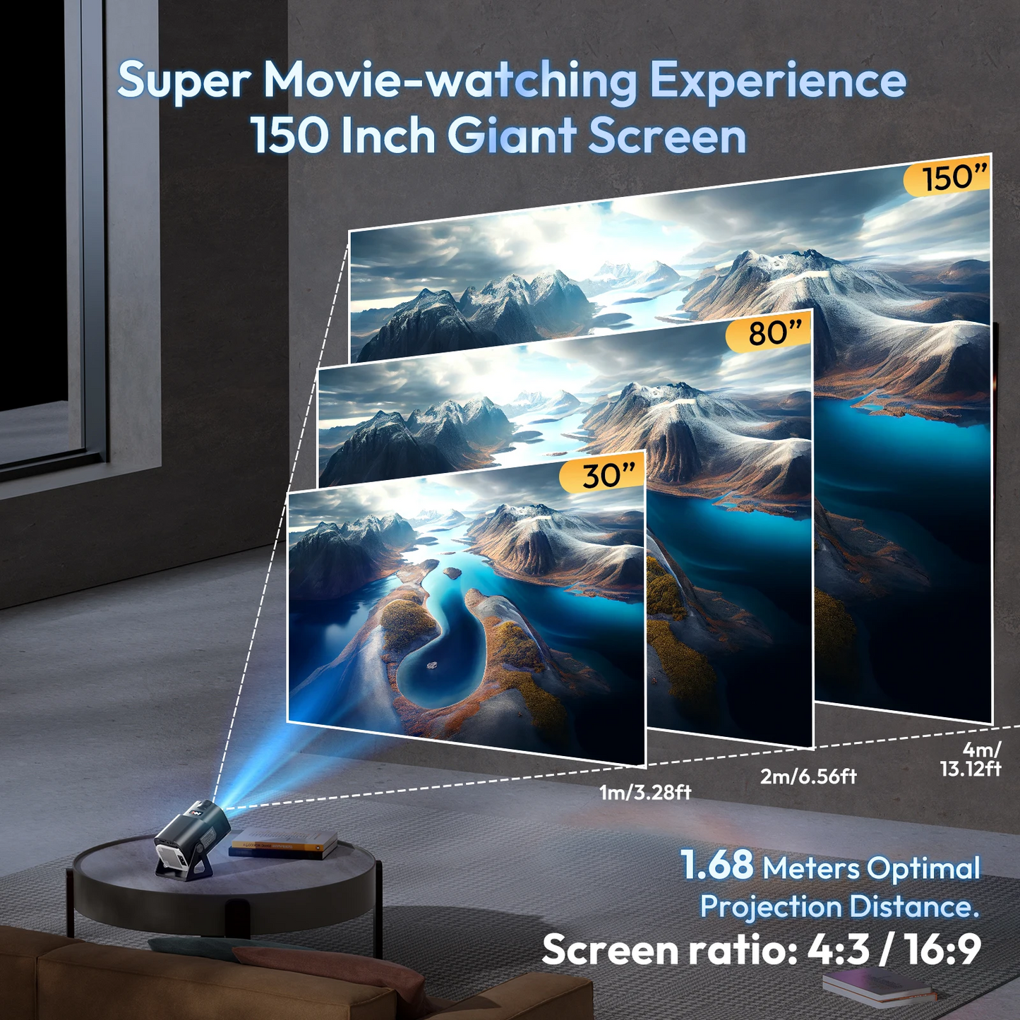 XGODY 4K Projector 1080P Full HD Smart