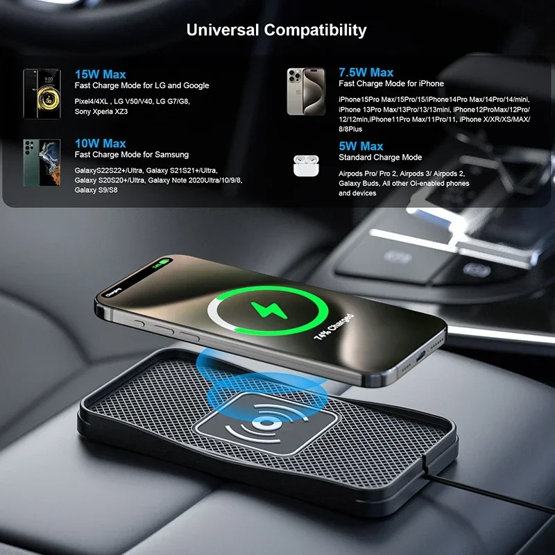 15W Car Wireless Charger Silicone Anti-skid Pad