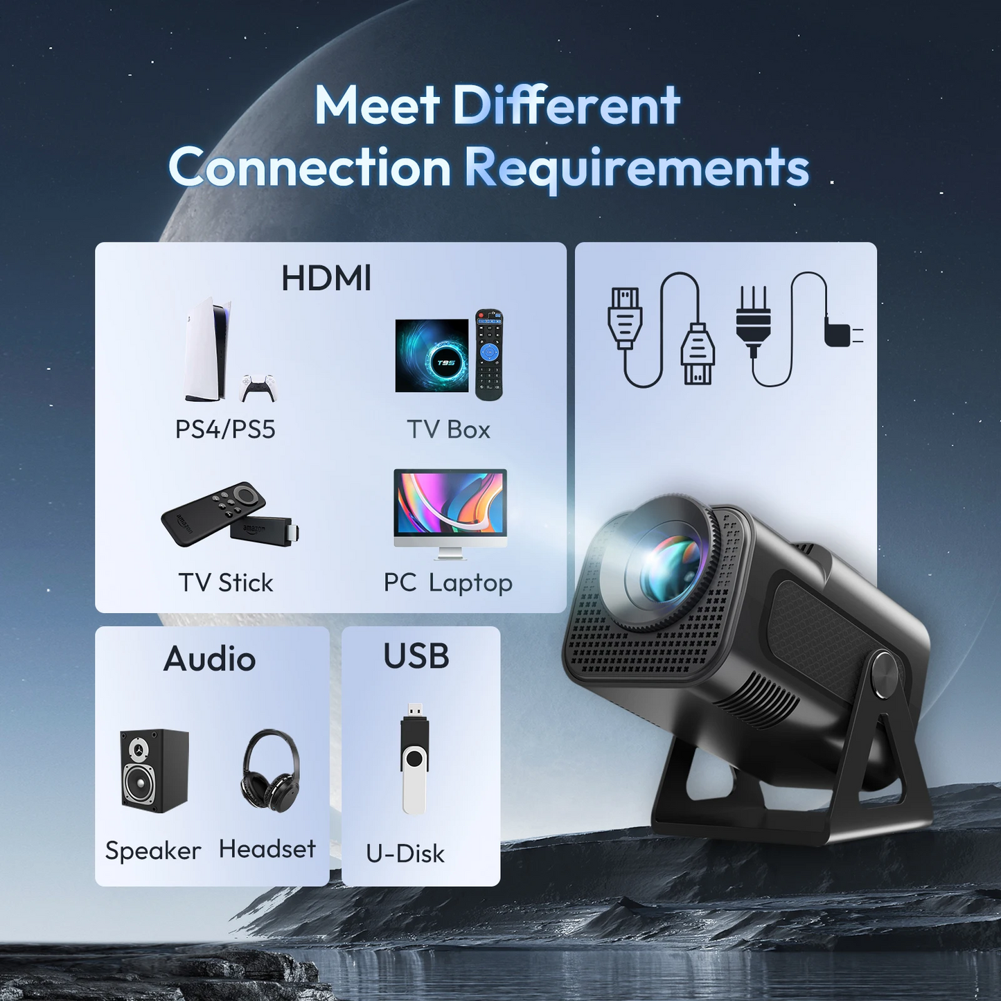 XGODY 4K Projector 1080P Full HD Smart