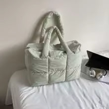 Casual Solid Color Puffy Tote Bag Winter Large Capacity Down Cloth