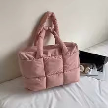 Casual Solid Color Puffy Tote Bag Winter Large Capacity Down Cloth