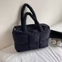 Casual Solid Color Puffy Tote Bag Winter Large Capacity Down Cloth