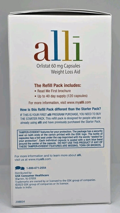 Orlistat 60 mg Weight Loss Aid 120 Capsules Refill Pack New in Box